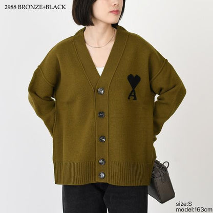 AMI PARIS Ami De Coeur Merino Wool Felt Knit Cardigan 