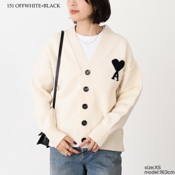 AMI PARIS Ami De Coeur Merino Wool Felt Knit Cardigan 