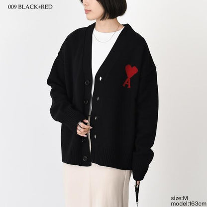 AMI PARIS Ami De Coeur Merino Wool Felt Knit Cardigan 