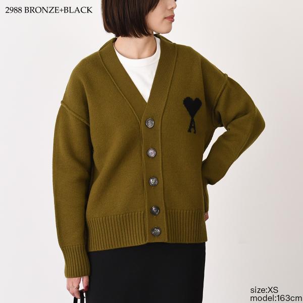 AMI PARIS Ami De Coeur Merino Wool Felt Knit Cardigan 
