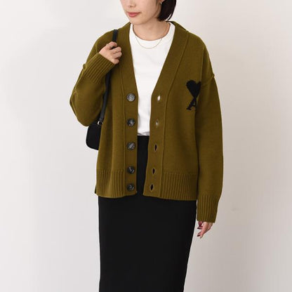 AMI PARIS Ami De Coeur Merino Wool Felt Knit Cardigan 