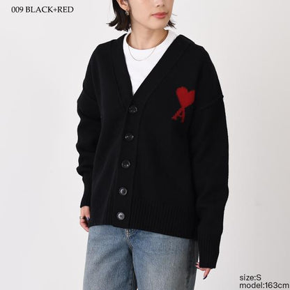 AMI PARIS Ami De Coeur Merino Wool Felt Knit Cardigan 