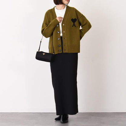 AMI PARIS Ami De Coeur Merino Wool Felt Knit Cardigan 