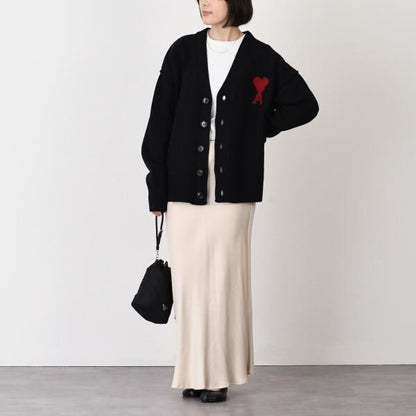 AMI PARIS Ami De Coeur Merino Wool Felt Knit Cardigan 