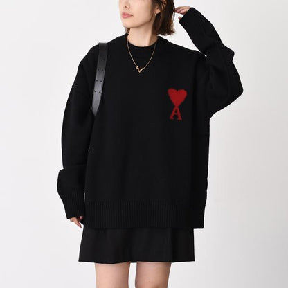 AMI PARIS AMI DE COEUR アミパリス Ami De Coeur クルーネック メリノウールフェルトニット セーター