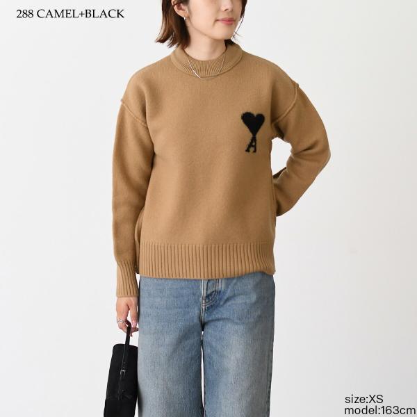 AMI PARIS Ami De Coeur Crew Neck Merino Wool Felt Knit Sweater 