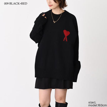 AMI PARIS AMI DE COEUR アミパリス Ami De Coeur クルーネック メリノウールフェルトニット セーター