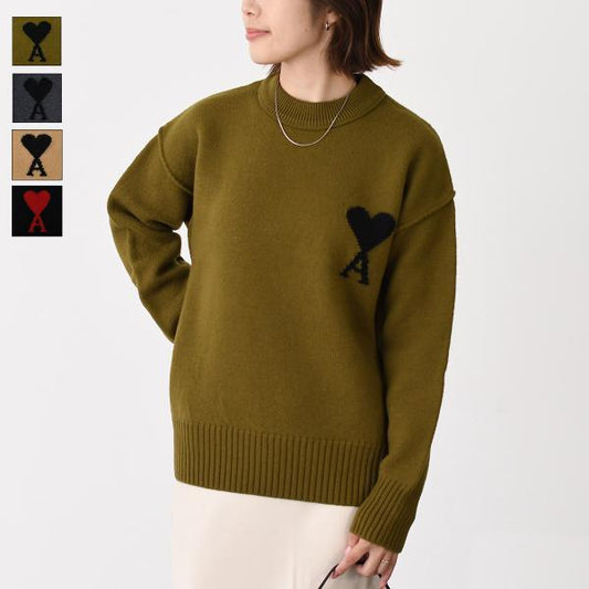 AMI PARIS AMI DE COEUR アミパリス Ami De Coeur クルーネック メリノウールフェルトニット セーター