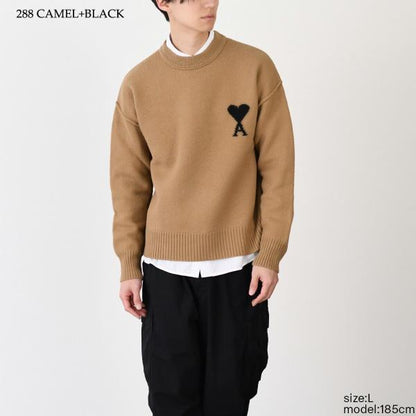 AMI PARIS Ami De Coeur 크루넥 메리노 울 펠트 니트 스웨터 