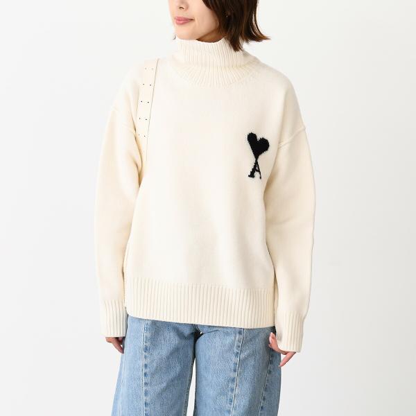 AMI PARIS AMI DE COEUR Funnel Neck Merino Wool Felt Knit Sweater
