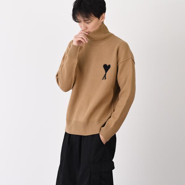 Ami De Coeur ファネルネック メリノウールフェルトニット セーター