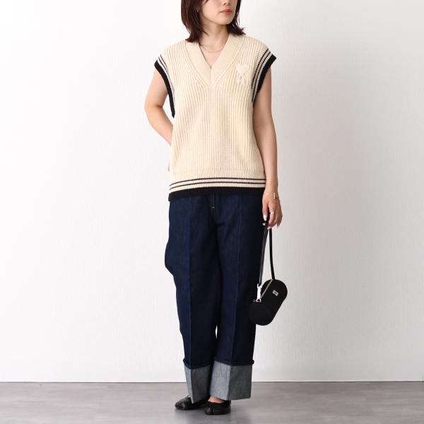 AMI PARIS AMI DE COEUR ウールリブ カレッジコットンニット ノースリーブセーター