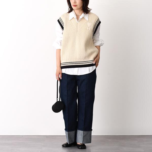 AMI PARIS AMI DE COEUR ウールリブ カレッジコットンニット ノースリーブセーター