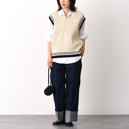 AMI PARIS AMI DE COEUR ウールリブ カレッジコットンニット ノースリーブセーター