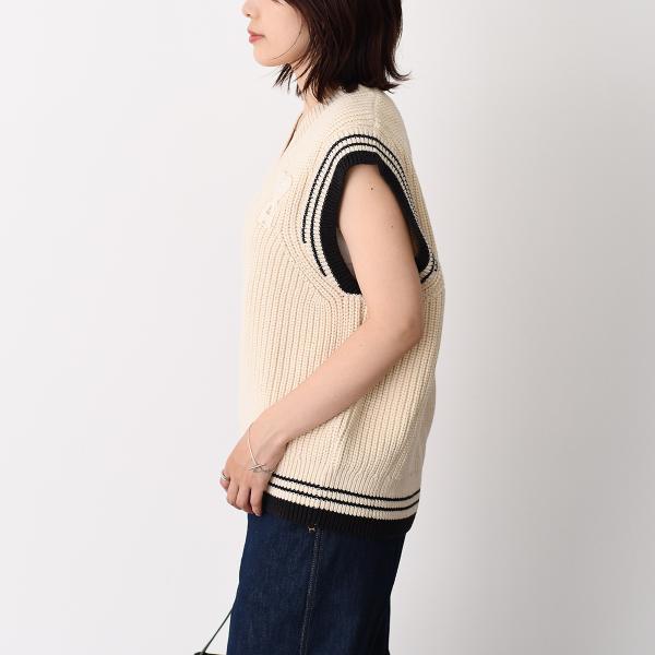 AMI PARIS AMI DE COEUR ウールリブ カレッジコットンニット ノースリーブセーター