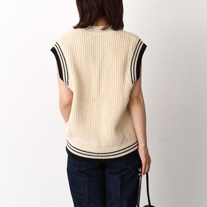 AMI PARIS AMI DE COEUR ウールリブ カレッジコットンニット ノースリーブセーター