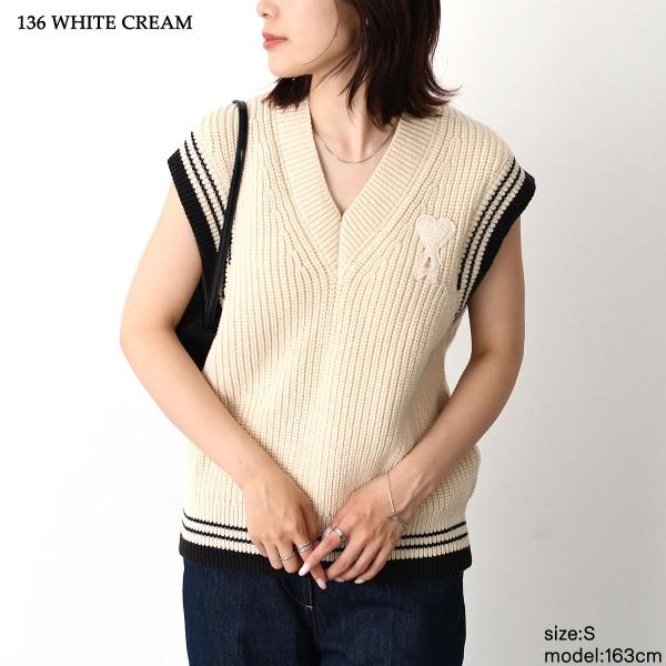 AMI PARIS AMI DE COEUR ウールリブ カレッジコットンニット ノースリーブセーター