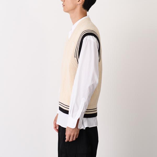 AMI PARIS AMI DE COEUR ウールリブ カレッジコットンニット ノースリーブセーター