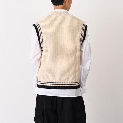 AMI PARIS AMI DE COEUR ウールリブ カレッジコットンニット ノースリーブセーター