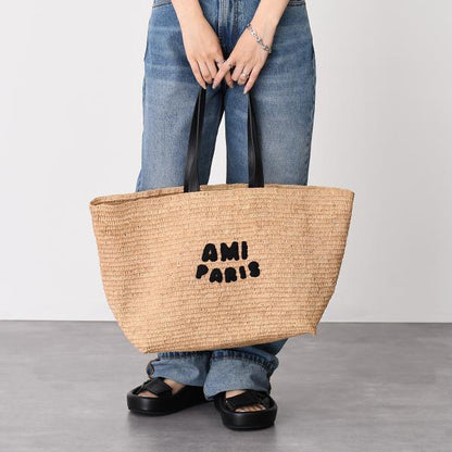 AMI PARIS AMI DE COEUR アミパリス AMI PARIS  ナチュラルラフィア トートバッグ