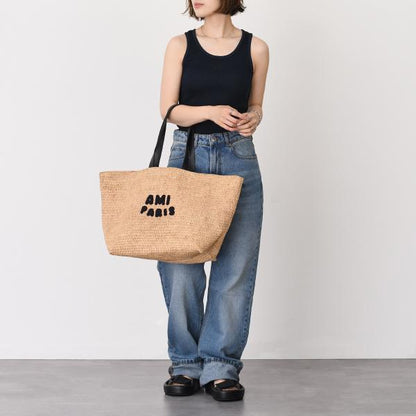 AMI PARIS AMI DE COEUR アミパリス AMI PARIS  ナチュラルラフィア トートバッグ