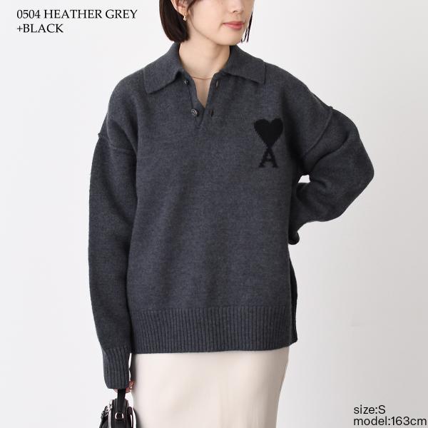 AMI PARIS Ami De Coeur Merino Wool Felt Knit Polo 