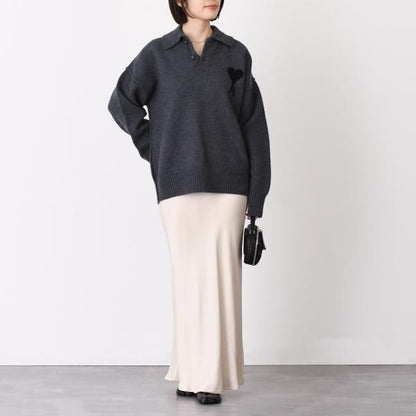 AMI PARIS Ami De Coeur Merino Wool Felt Knit Polo 