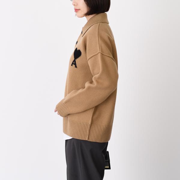 AMI PARIS Ami De Coeur Merino Wool Felt Knit Polo 