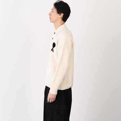 AMI PARIS AMI DE COEUR 메리노 울 펠트 니트 폴로 