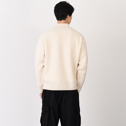 AMI PARIS AMI DE COEUR 메리노 울 펠트 니트 폴로 