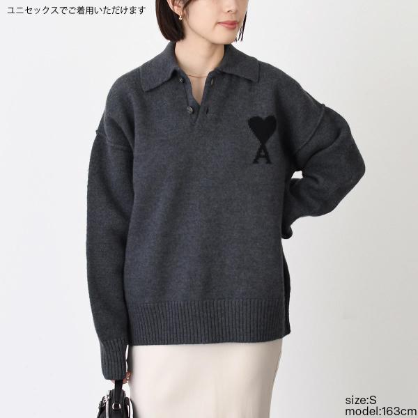 AMI PARIS AMI DE COEUR 메리노 울 펠트 니트 폴로 