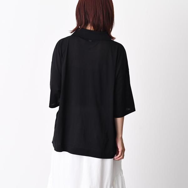AMI PARIS Ami De Coeur シルケット加工ジャージー 七分袖ポロシャツ