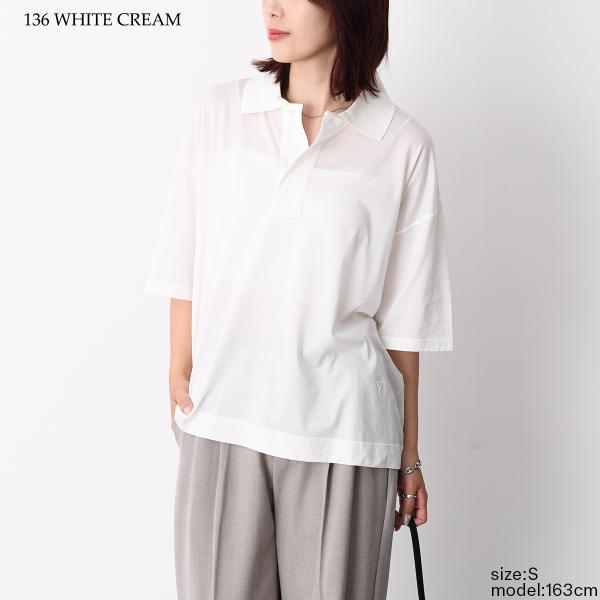 AMI PARIS Ami De Coeur シルケット加工ジャージー 七分袖ポロシャツ