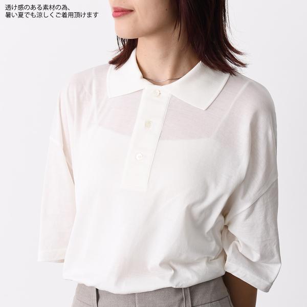 AMI PARIS Ami De Coeur シルケット加工ジャージー 七分袖ポロシャツ