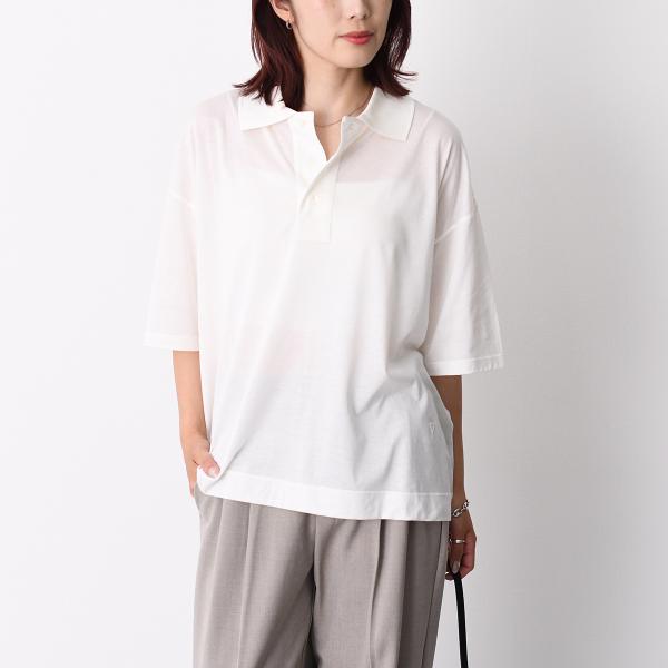 AMI PARIS Ami De Coeur シルケット加工ジャージー 七分袖ポロシャツ