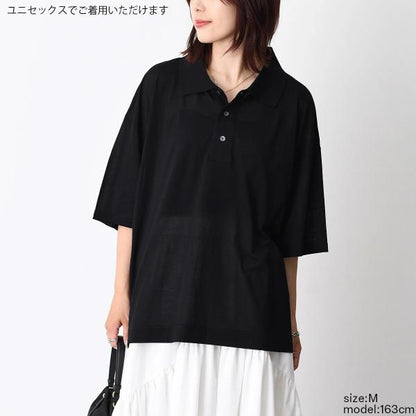 AMI PARIS Ami De Coeur シルケット加工ジャージー 七分袖ポロシャツ