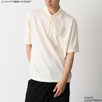 AMI PARIS Ami De Coeur スーパーライト コットンピケ ニットパッチ ショートスリーブ ポロシャツ