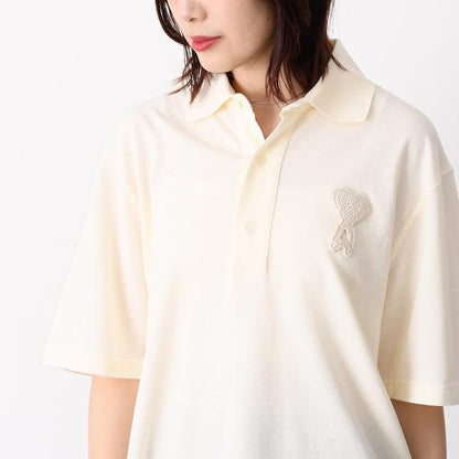 AMI PARIS Ami De Coeur スーパーライト コットンピケ ニットパッチ ショートスリーブ ポロシャツ
