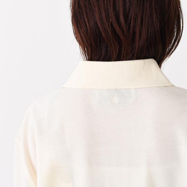 AMI PARIS Ami De Coeur スーパーライト コットンピケ ニットパッチ ショートスリーブ ポロシャツ