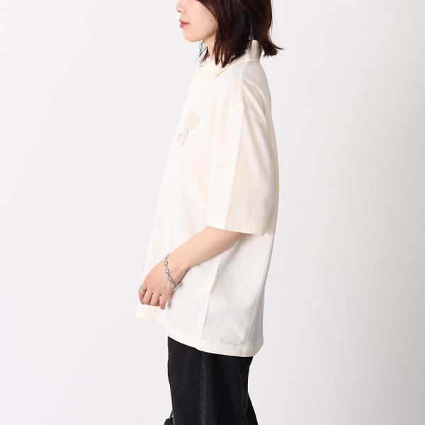 AMI PARIS Ami De Coeur スーパーライト コットンピケ ニットパッチ ショートスリーブ ポロシャツ