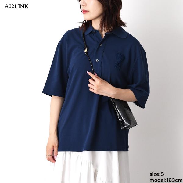 AMI PARIS Ami De Coeur スーパーライト コットンピケ ニットパッチ ショートスリーブ ポロシャツ
