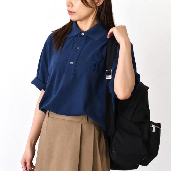 AMI PARIS Ami De Coeur スーパーライト コットンピケ ニットパッチ ショートスリーブ ポロシャツ