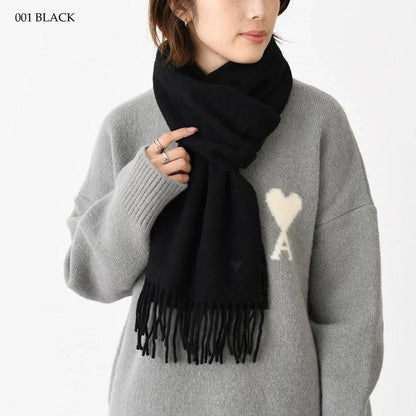 AMI PARIS AMI DE COEUR アミパリス Ami De Coeur ウール フリンジ クラシック スカーフ