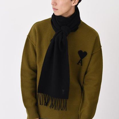 AMI PARIS AMI DE COEUR アミパリス Ami De Coeur ウール フリンジ クラシック スカーフ