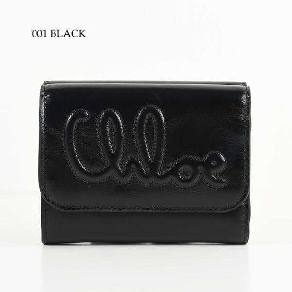 CHLOE シャイニーレザー製クロエ Cスモールトリフォールドウォレット