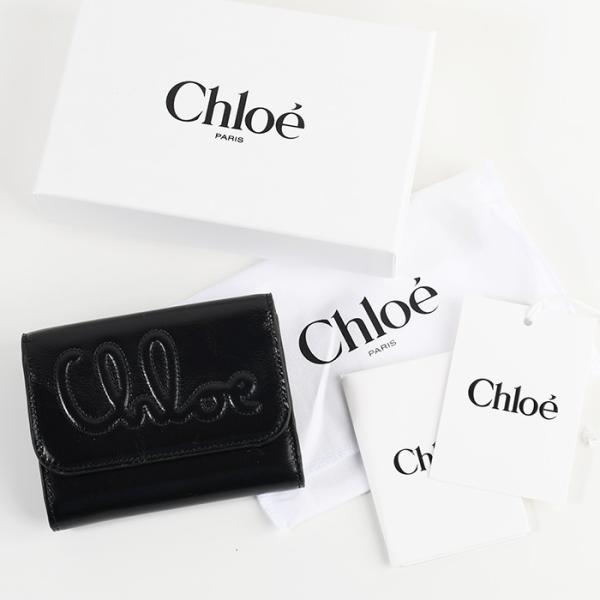 CHLOE シャイニーレザー製クロエ Cスモールトリフォールドウォレット