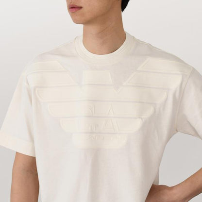 EMPORIO ARMANI 헤비 저지 양각 로고 티셔츠 