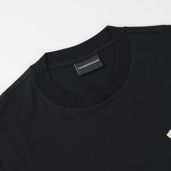 EMPORIO ARMANI 경량 저지 로고 자수 &amp; 리브 트림 T 셔츠 