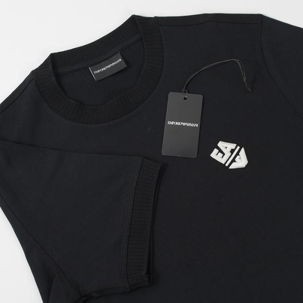 EMPORIO ARMANI 경량 저지 로고 자수 &amp; 리브 트림 T 셔츠 