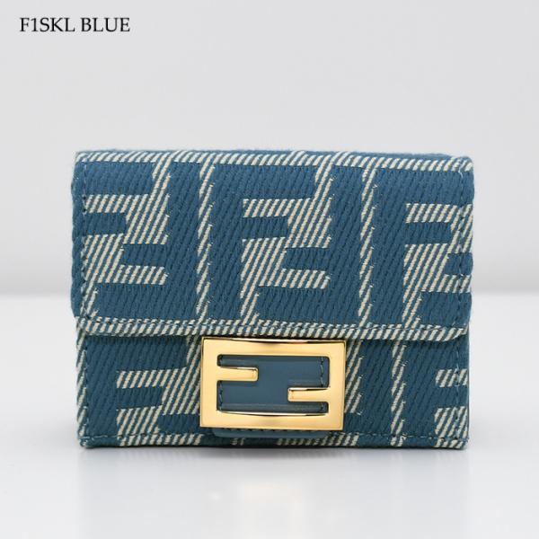 FENDI フェンディ バゲット マイクロ 三つ折り財布 ブルーデニム調FFジャカード